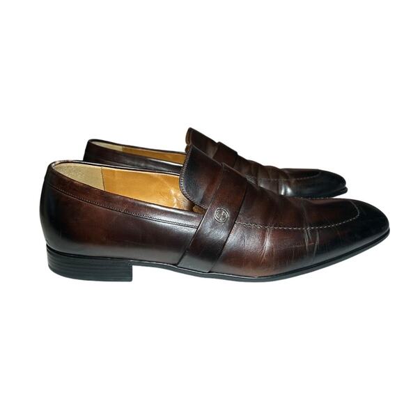 Gucci Men's Brown Smooth Calfskin GG Strap Slip On Dress Shoes Size 10.5 - Picture 1 of 7